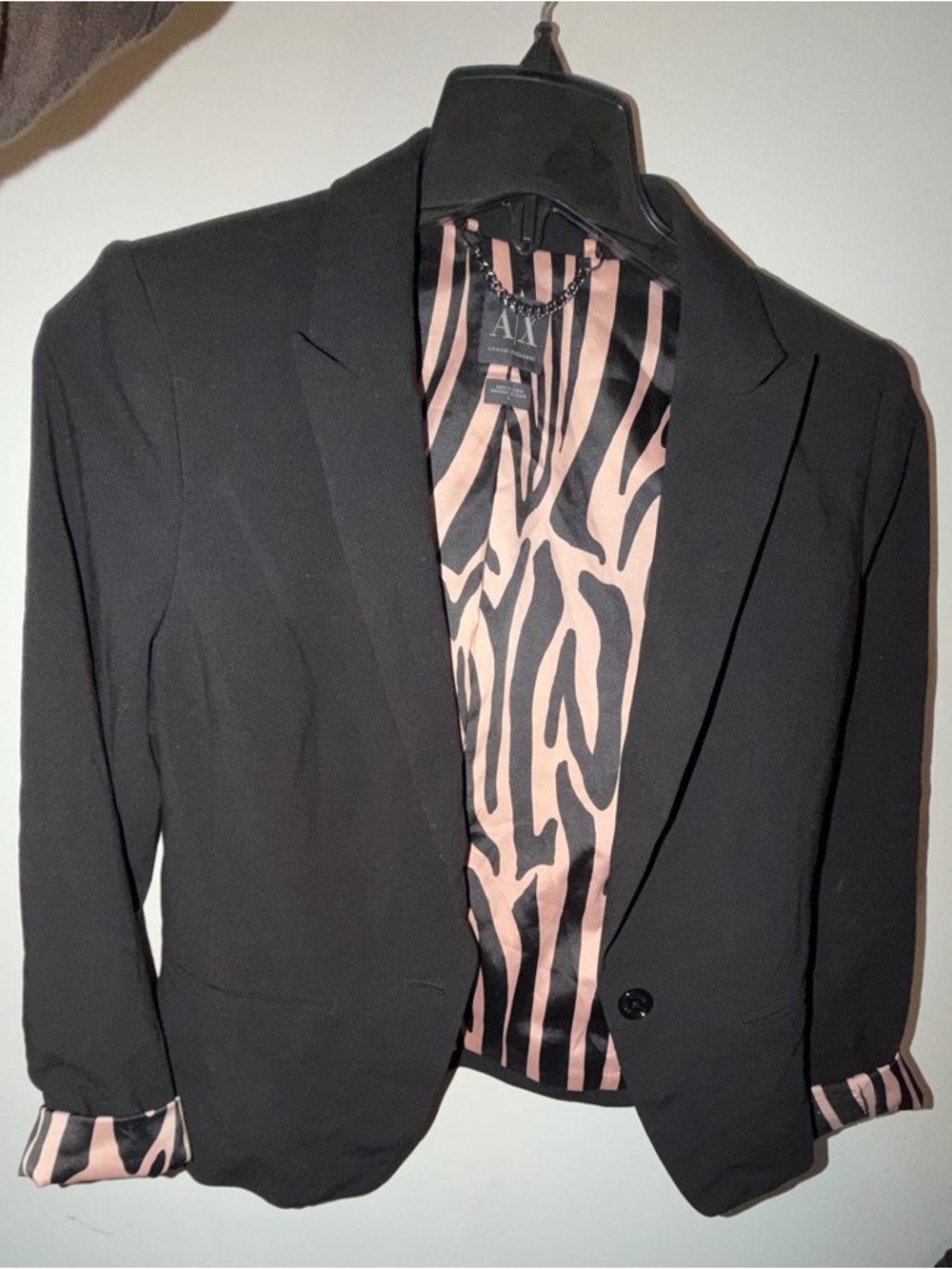 Armani Exchange Black Blazer with Pink Zebra Lining